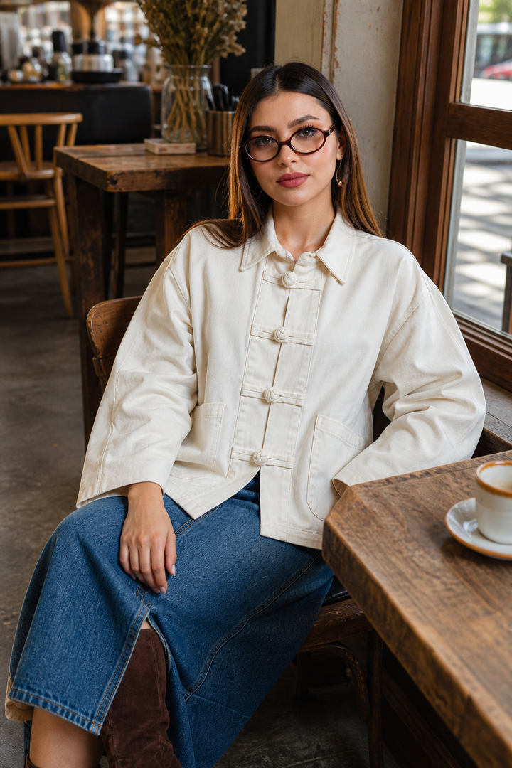 Chaqueta Hessed Couture con botones de nudo — Hueso