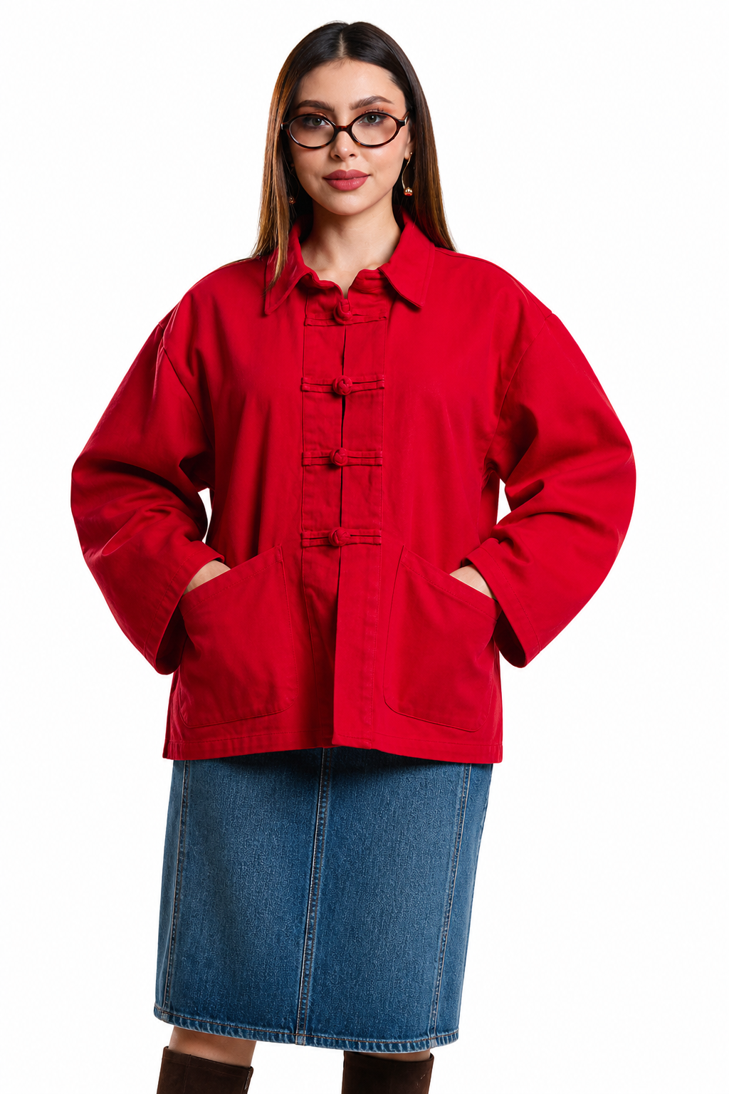 Chaqueta Hessed Couture con botones de nudo — Rojo