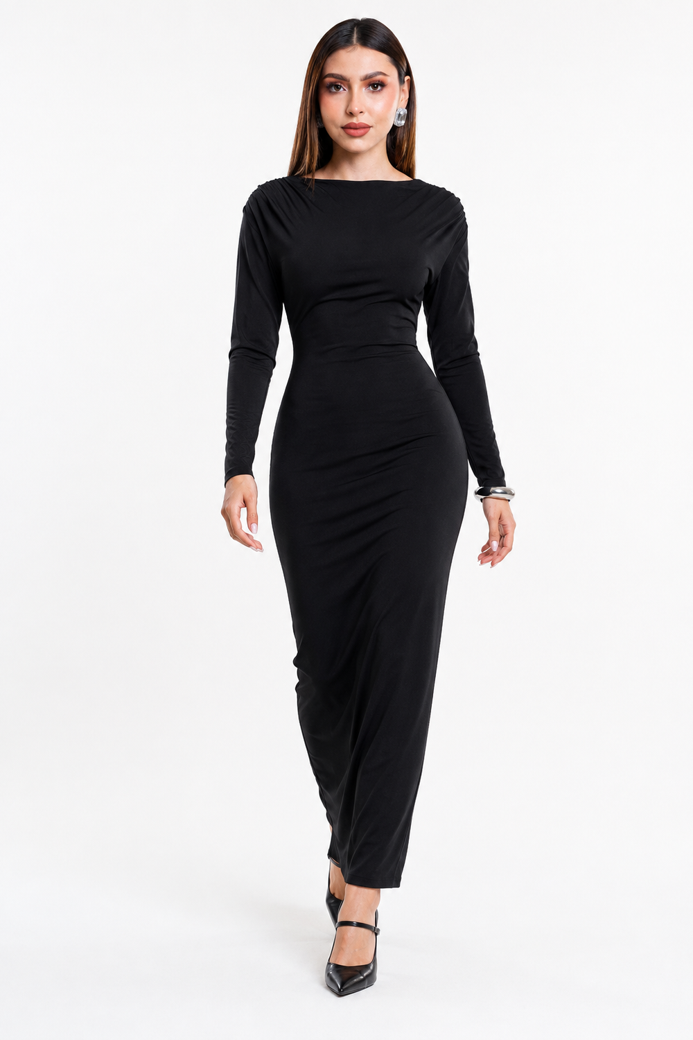Vestido Hessed Couture largo con espalda descubierta — Negro