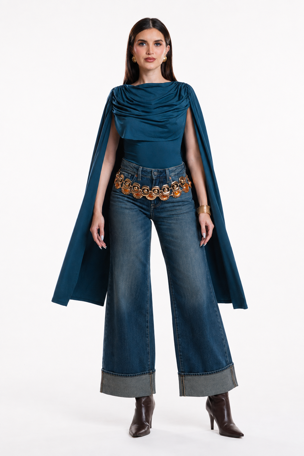 Body Hessed Couture con mangas de capa — Azul petróleo
