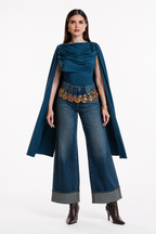 Body Hessed Couture con mangas de capa — Azul petróleo