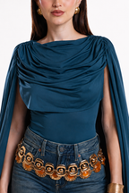 Body Hessed Couture con mangas de capa — Azul petróleo