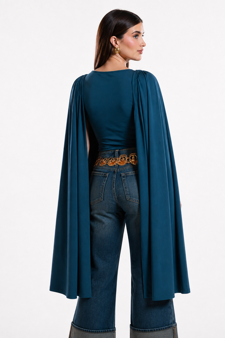 Body Hessed Couture con mangas de capa — Azul petróleo