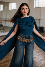 Body Hessed Couture con mangas de capa — Azul petróleo