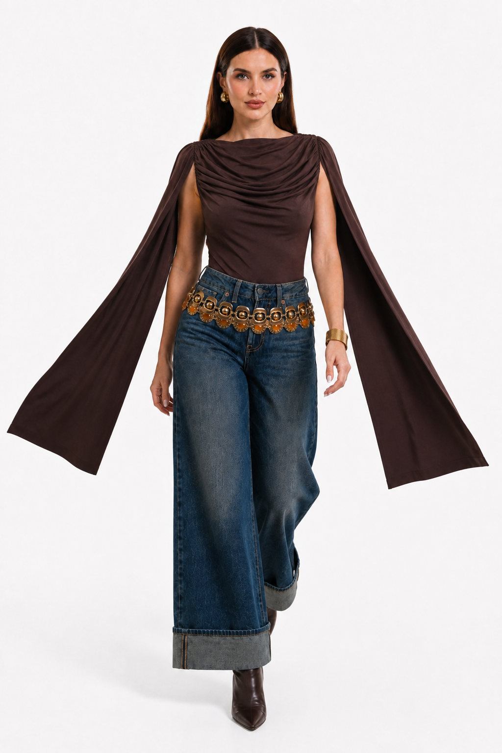 Body Hessed Couture con mangas de capa — Café