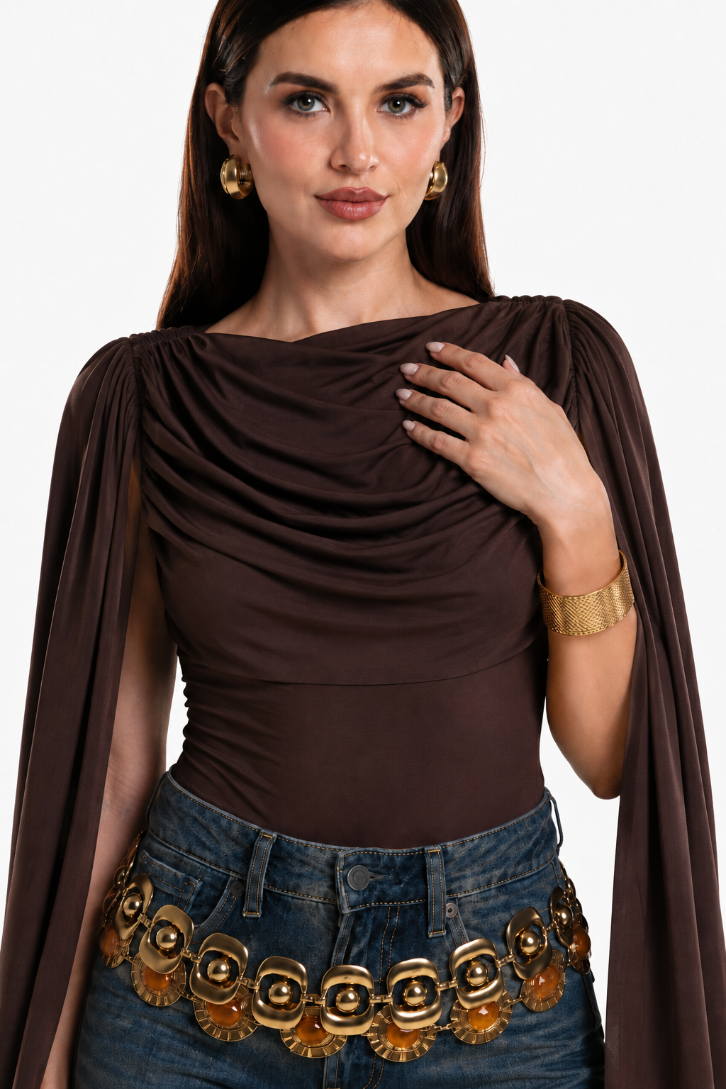 Body Hessed Couture con mangas de capa — Café