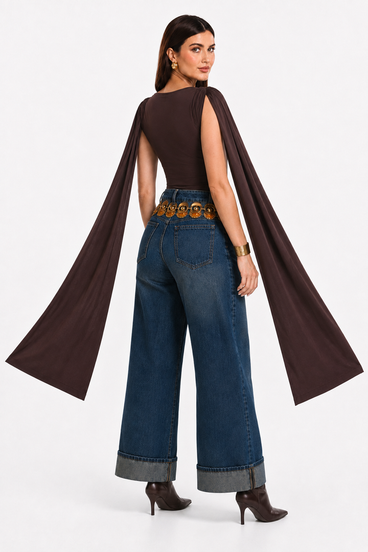 Body Hessed Couture con mangas de capa — Café