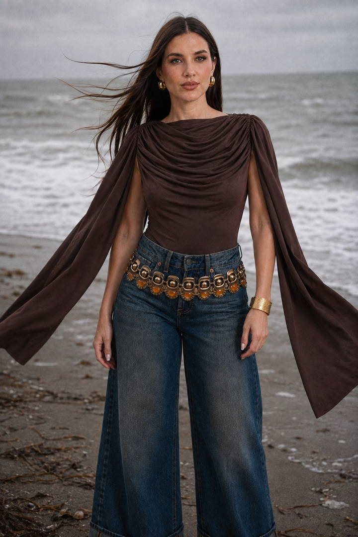 Body Hessed Couture con mangas de capa — Café