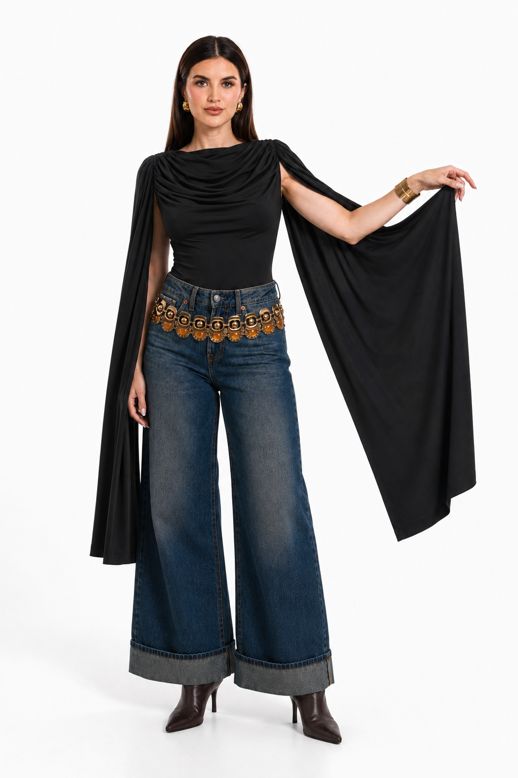 Body Hessed Couture con mangas de capa — Negro