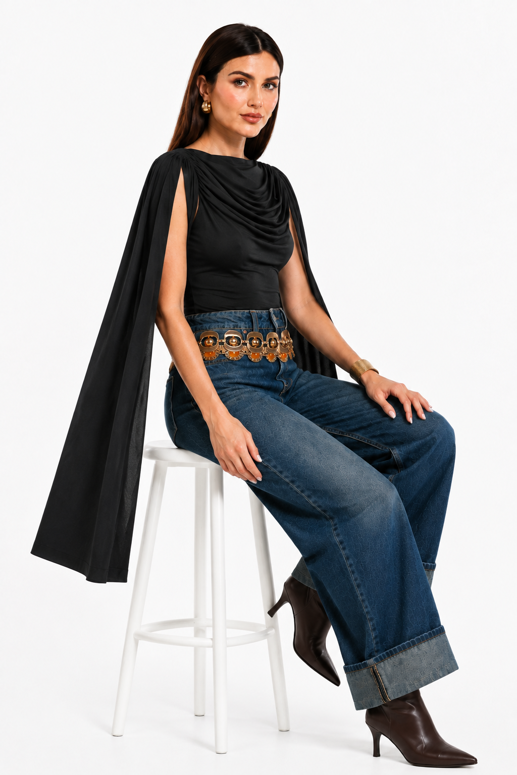 Body Hessed Couture con mangas de capa — Negro
