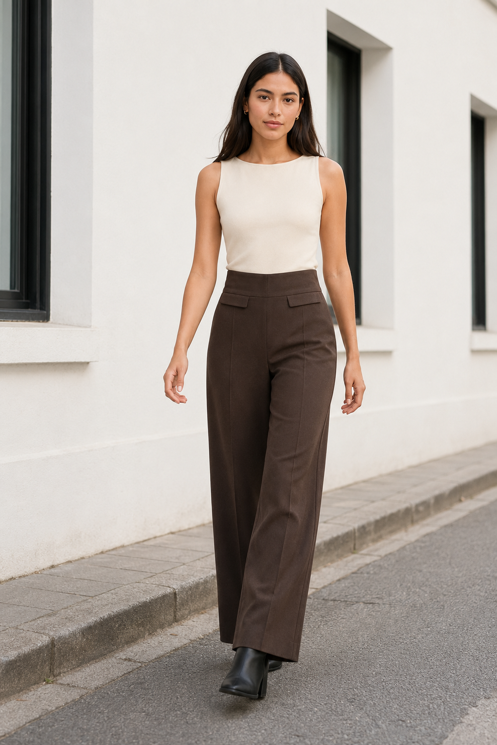 Leggin Hessed Couture de pierna ancha — Café