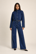 Conjunto Hessed Couture de mezclilla con franja lateral — Azul