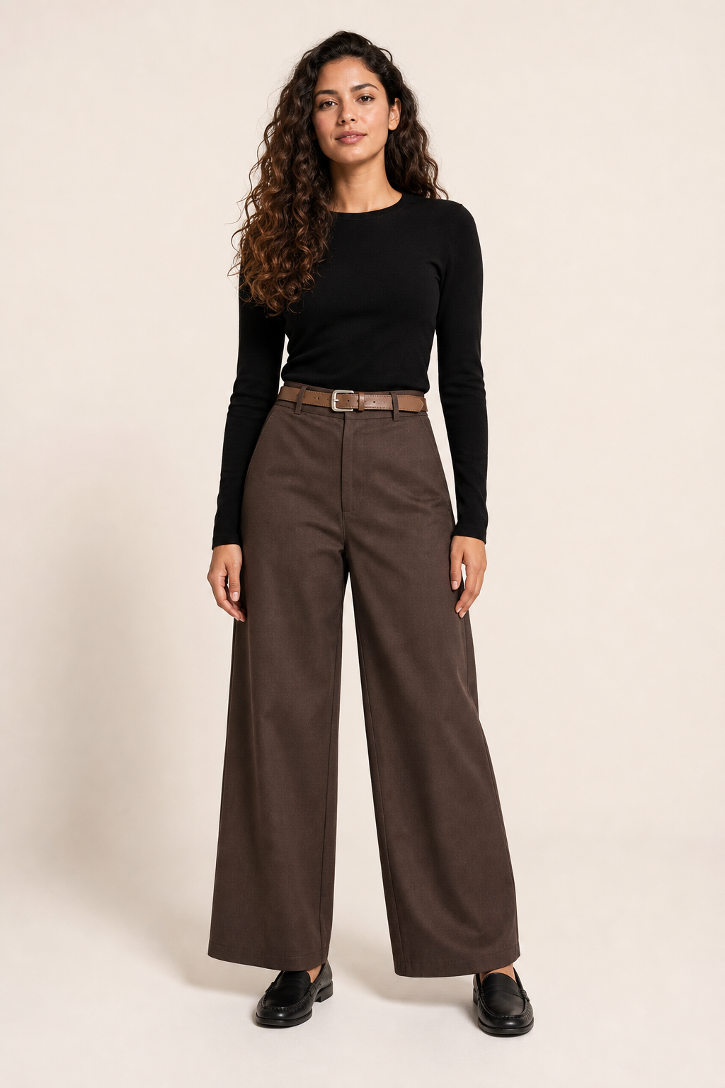 Pantalón Hessed Couture de vestir pierna ancha — Café