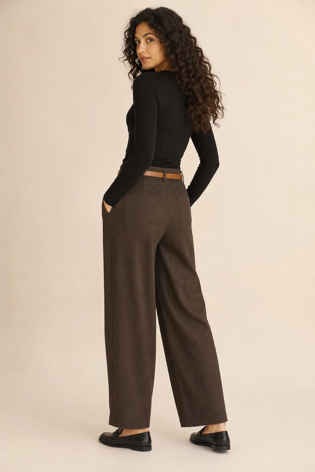 Pantalón Hessed Couture de vestir pierna ancha — Café