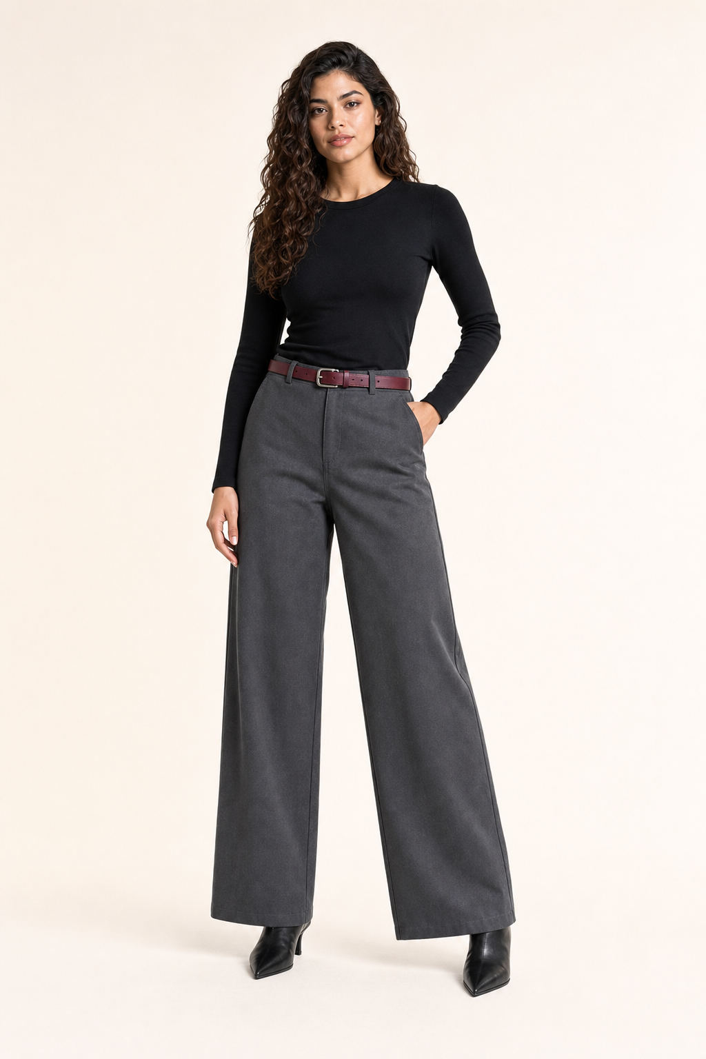 Pantalón Hessed Couture de vestir pierna ancha — Gris