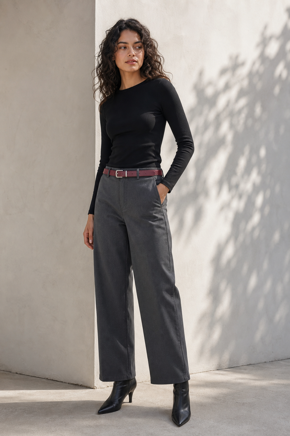 Pantalón Hessed Couture de vestir pierna ancha — Gris