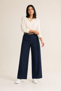 Pantalón Hessed Couture de vestir pierna ancha — Marino