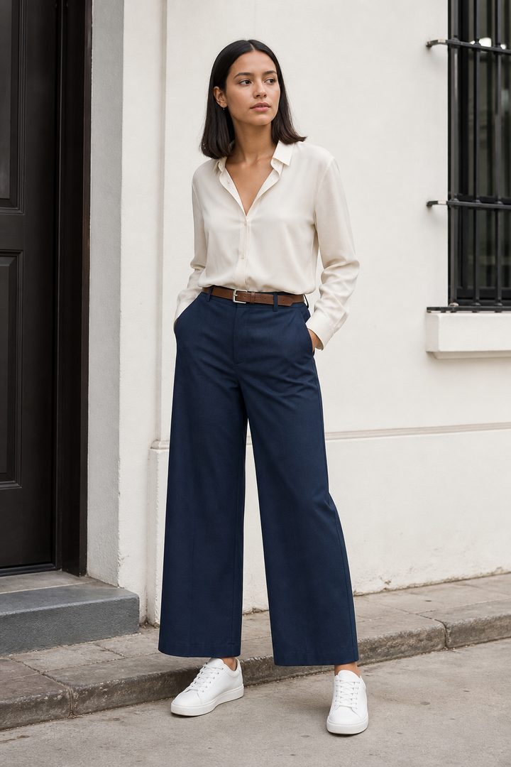 Pantalón Hessed Couture de vestir pierna ancha — Marino