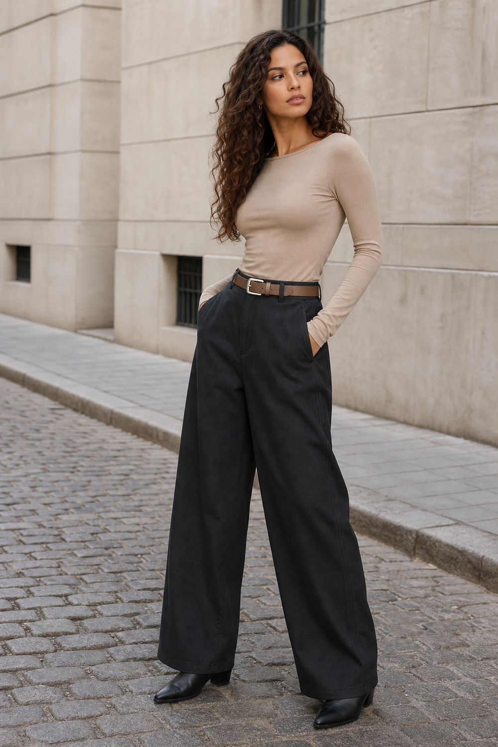 Pantalón Hessed Couture de vestir pierna ancha — Negro