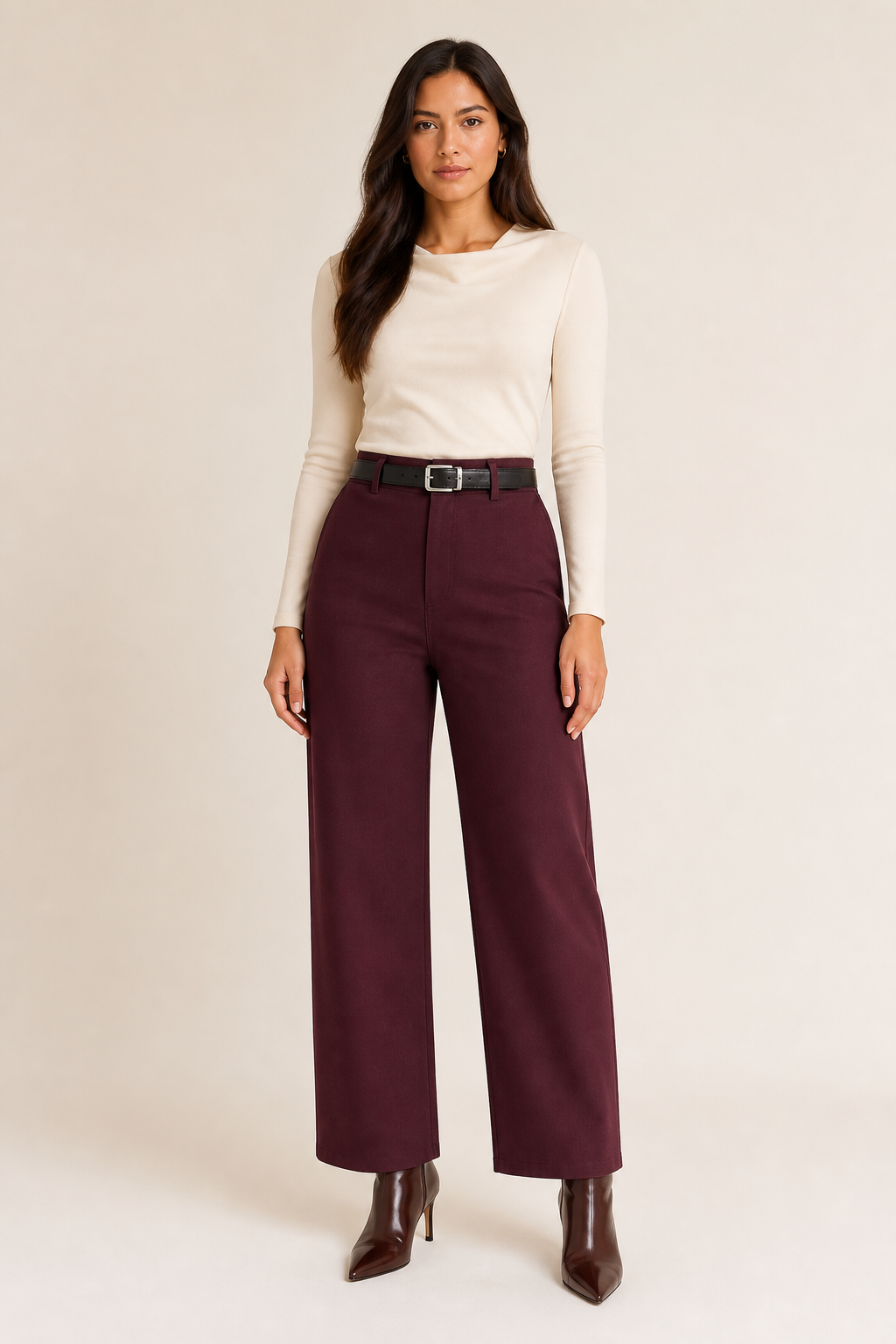 Pantalón Hessed Couture de vestir pierna ancha — Vino