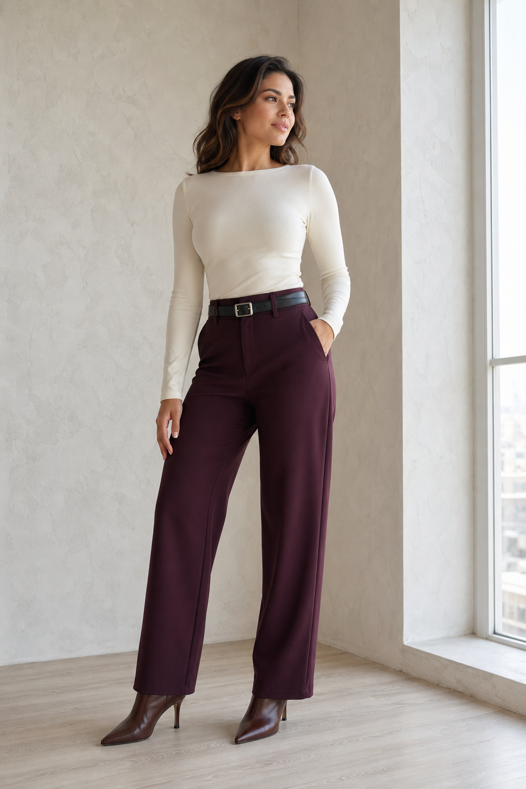 Pantalón Hessed Couture de vestir pierna ancha — Vino