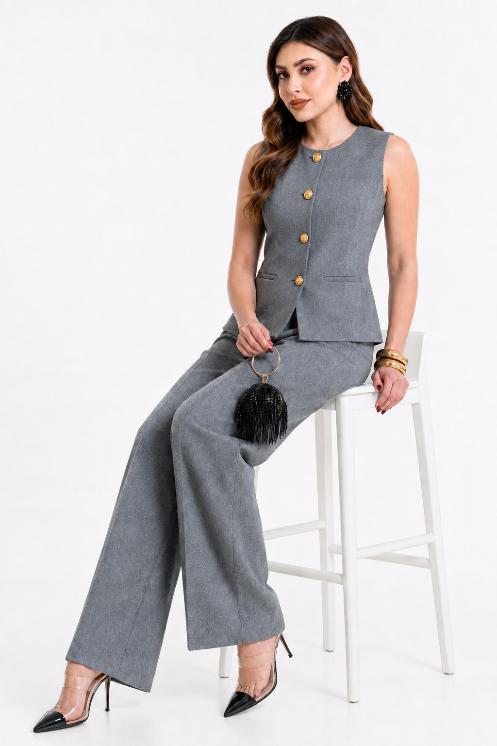 Conjunto Hessed Couture de chaleco y pantalón sastre — Gris