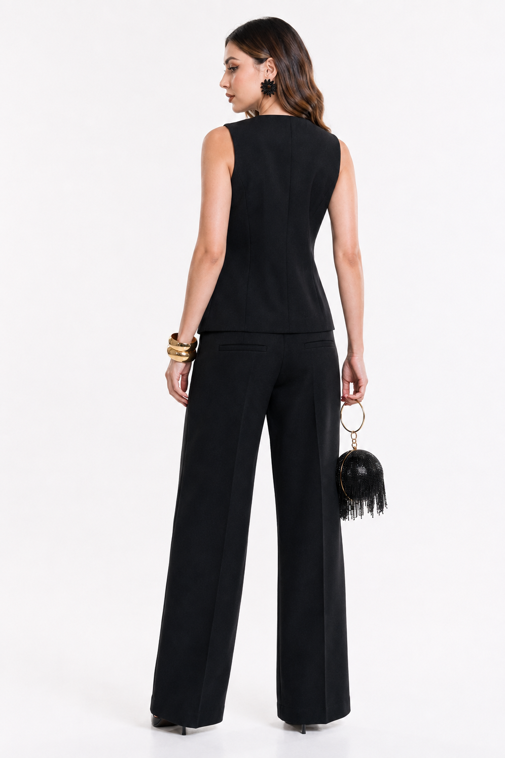 Conjunto Hessed Couture de chaleco y pantalón sastre — Negro