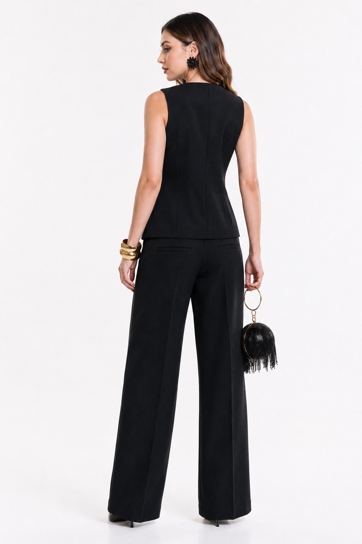 Conjunto Hessed Couture de chaleco y pantalón sastre — Negro