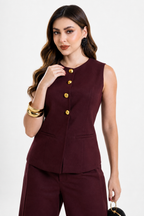 Conjunto Hessed Couture de chaleco y pantalón sastre — Vino
