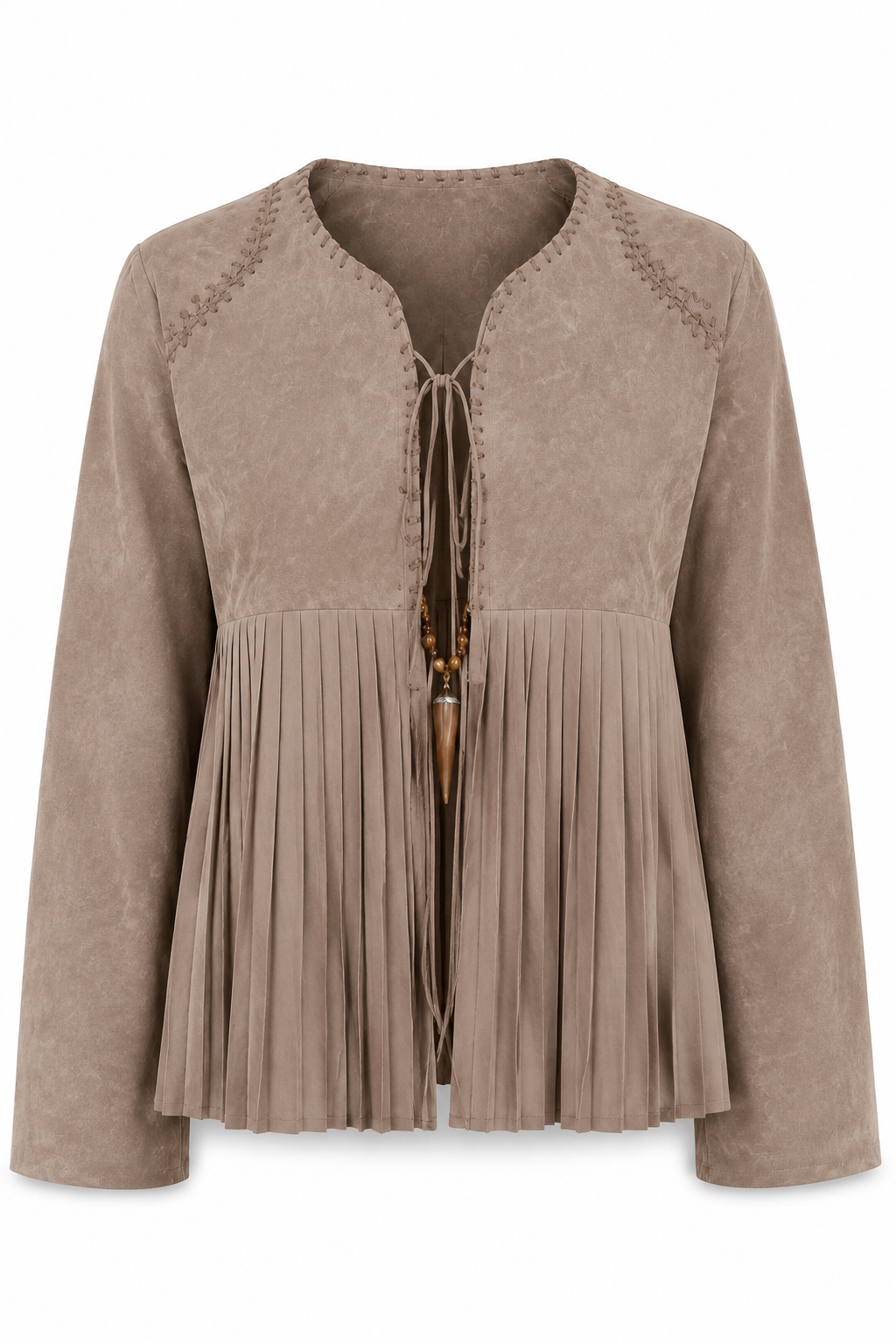 Chaqueta Hessed Couture de gamuza con vuelo plisado — Beige