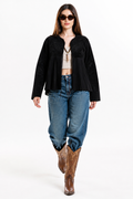 Chaqueta Hessed Couture de gamuza con vuelo plisado — Negro