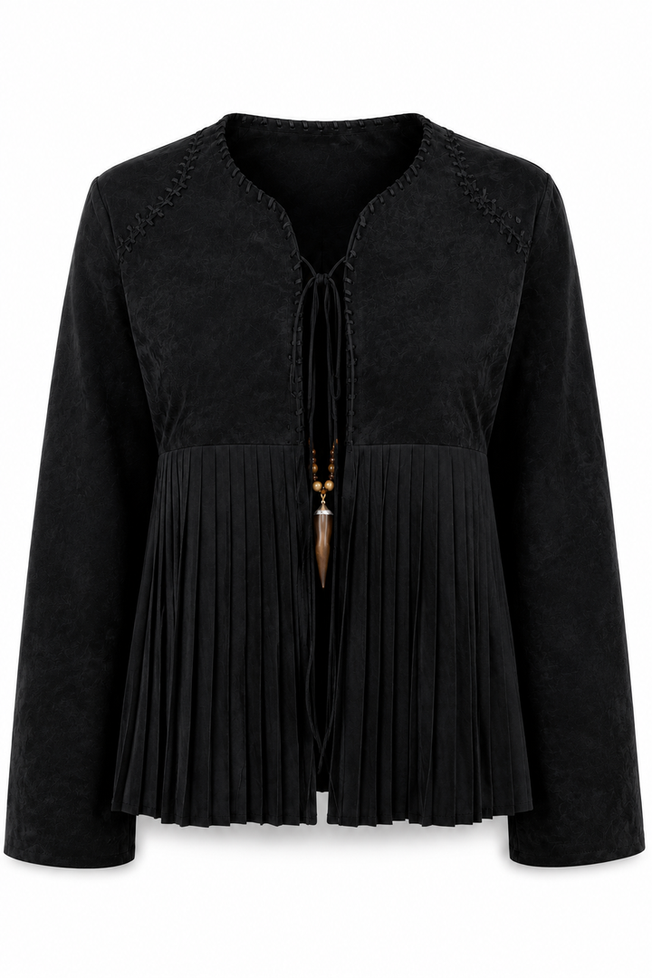 Chaqueta Hessed Couture de gamuza con vuelo plisado — Negro