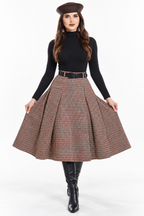 Falda Hessed Couture midi de cuadros con cinturón — Vino