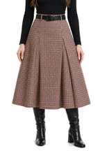 Falda Hessed Couture midi de cuadros con cinturón — Vino