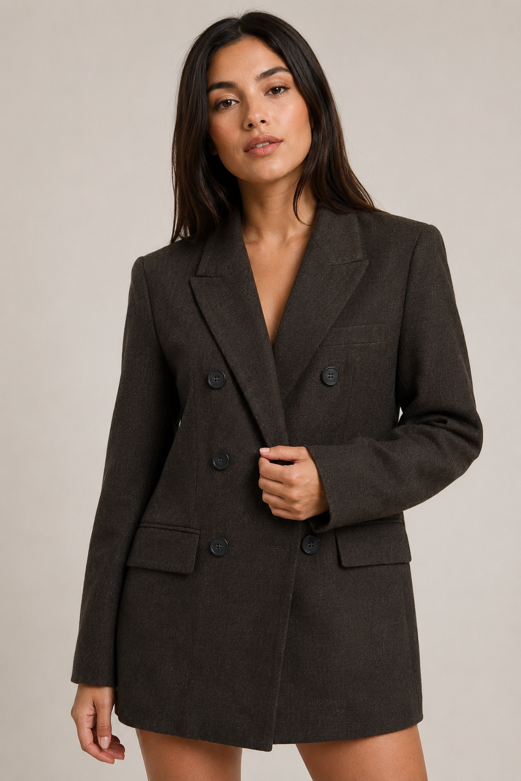Saco Hessed Couture de doble botonadura — Café