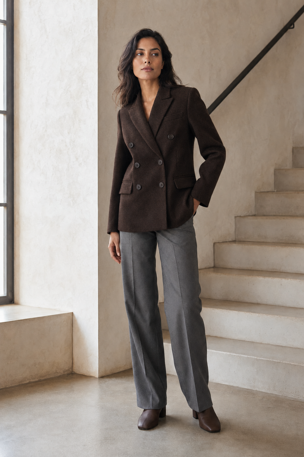 Saco Hessed Couture de doble botonadura — Café