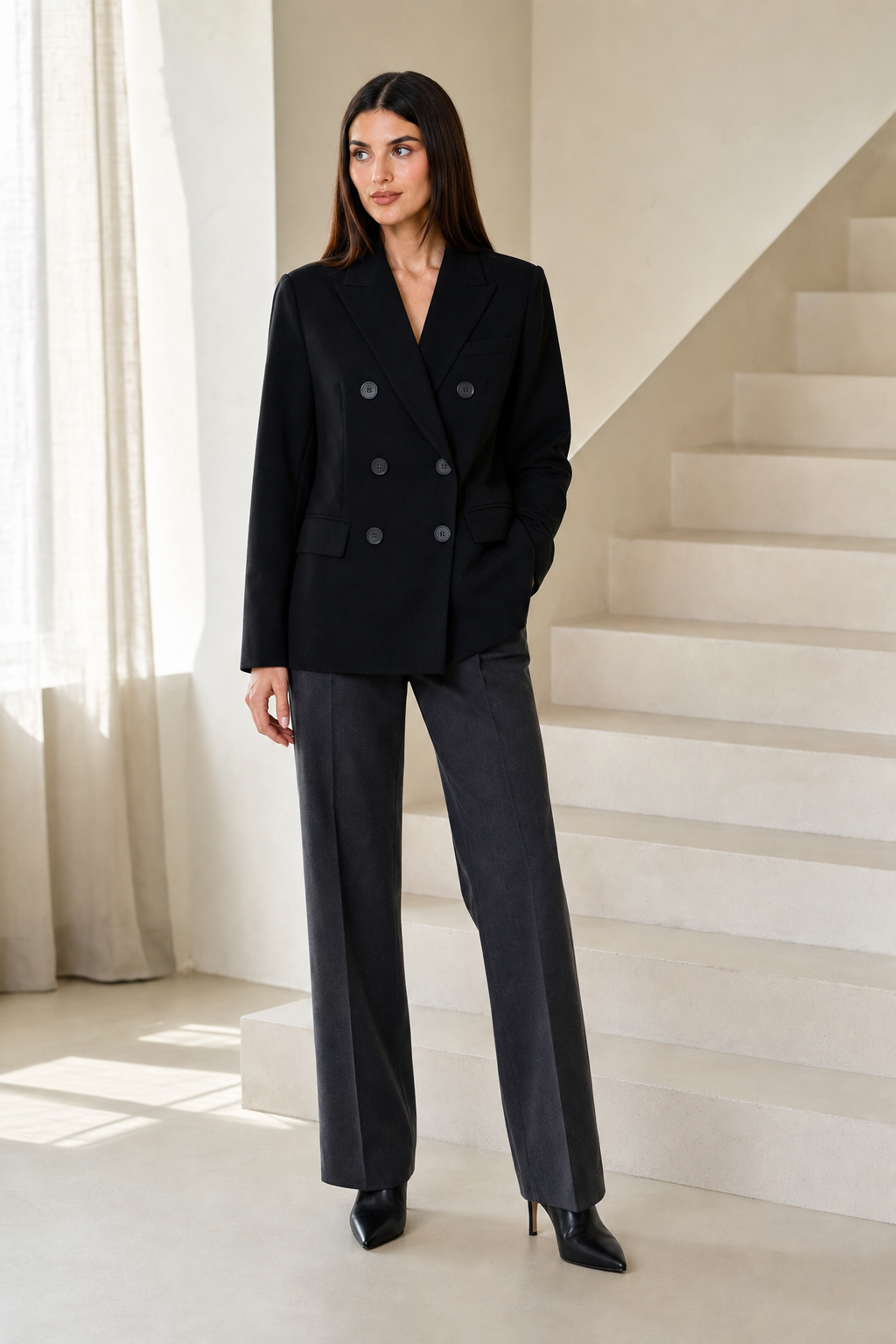 Saco Hessed Couture de doble botonadura — Negro