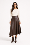 Falda Hessed Couture midi de vinipiel — Café