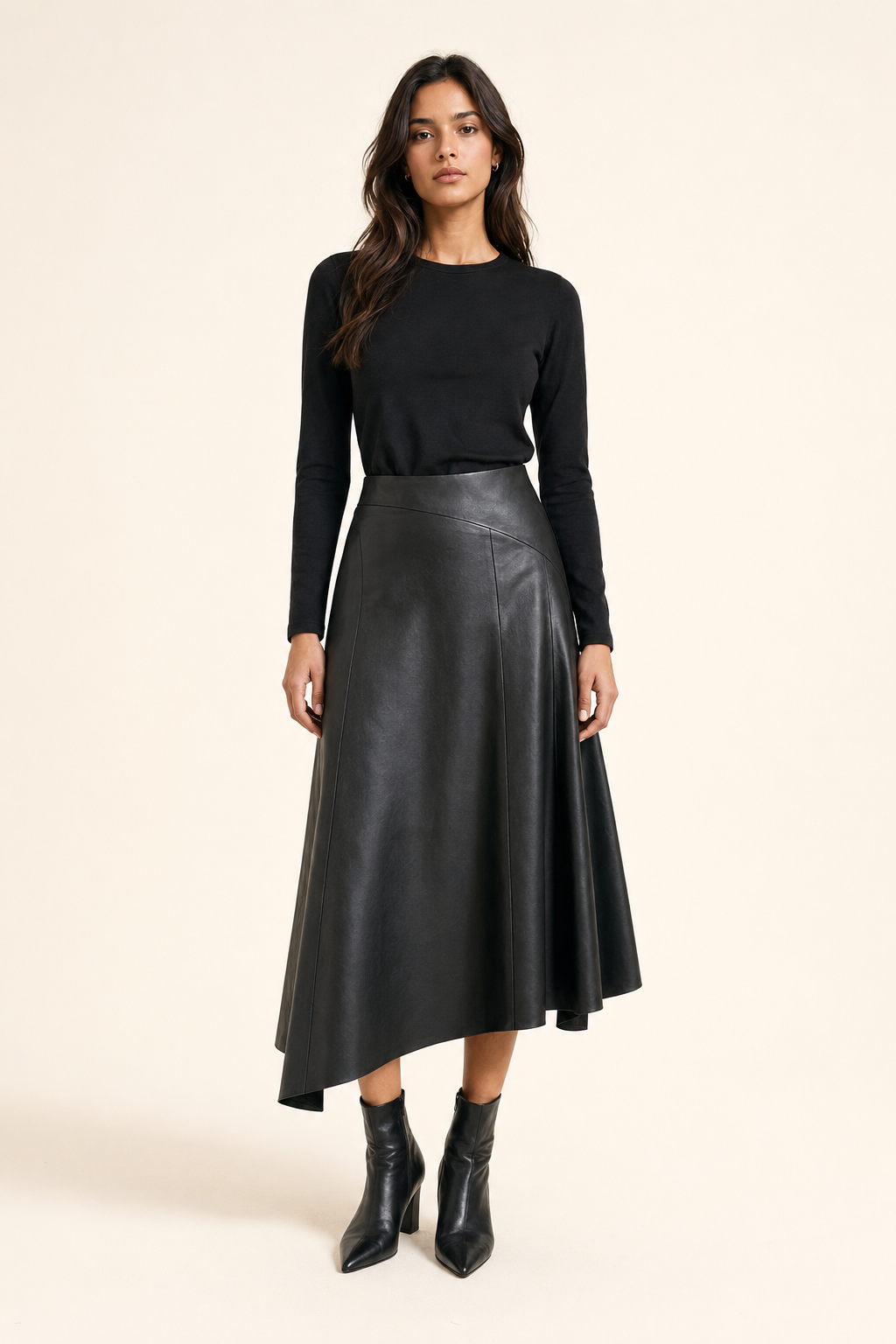 Falda Hessed Couture midi de vinipiel — Negro