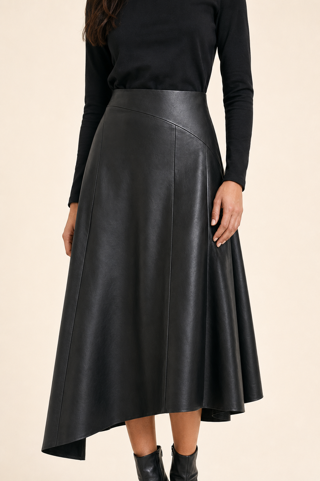 Falda Hessed Couture midi de vinipiel — Negro