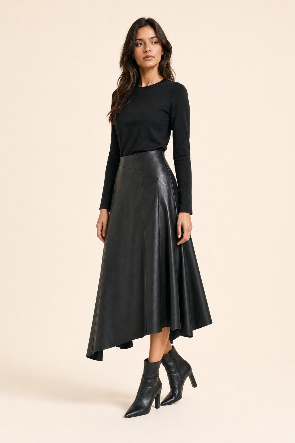 Falda Hessed Couture midi de vinipiel — Negro
