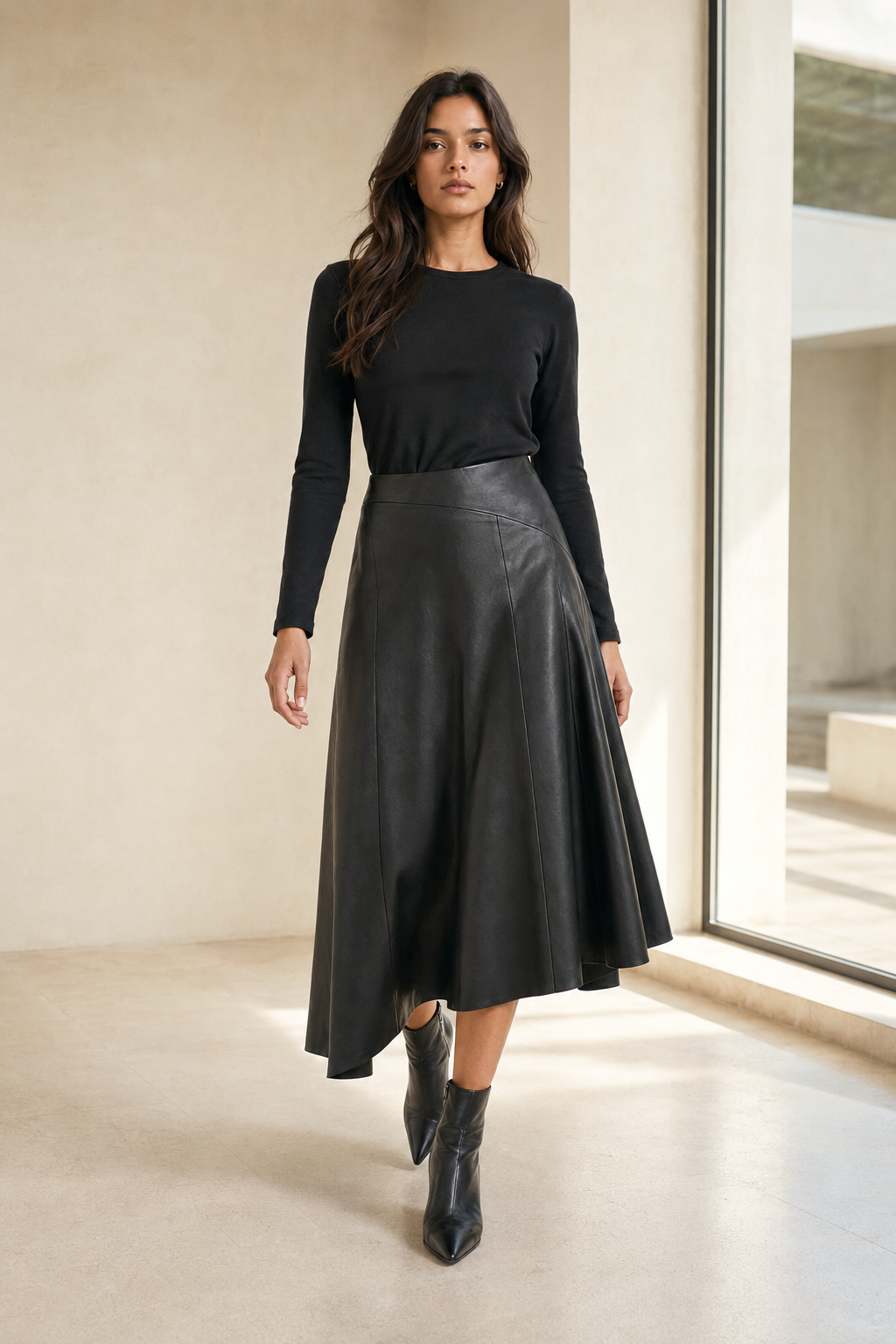 Falda Hessed Couture midi de vinipiel — Negro
