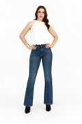 Jeans JS Denim flare de tiro alto en azul medio — Mezclilla media