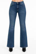 Jeans JS Denim flare de tiro alto en azul medio — Mezclilla media