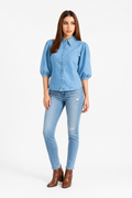 Camisa JS Denim de mezclilla con manga globo — Mezclilla clara