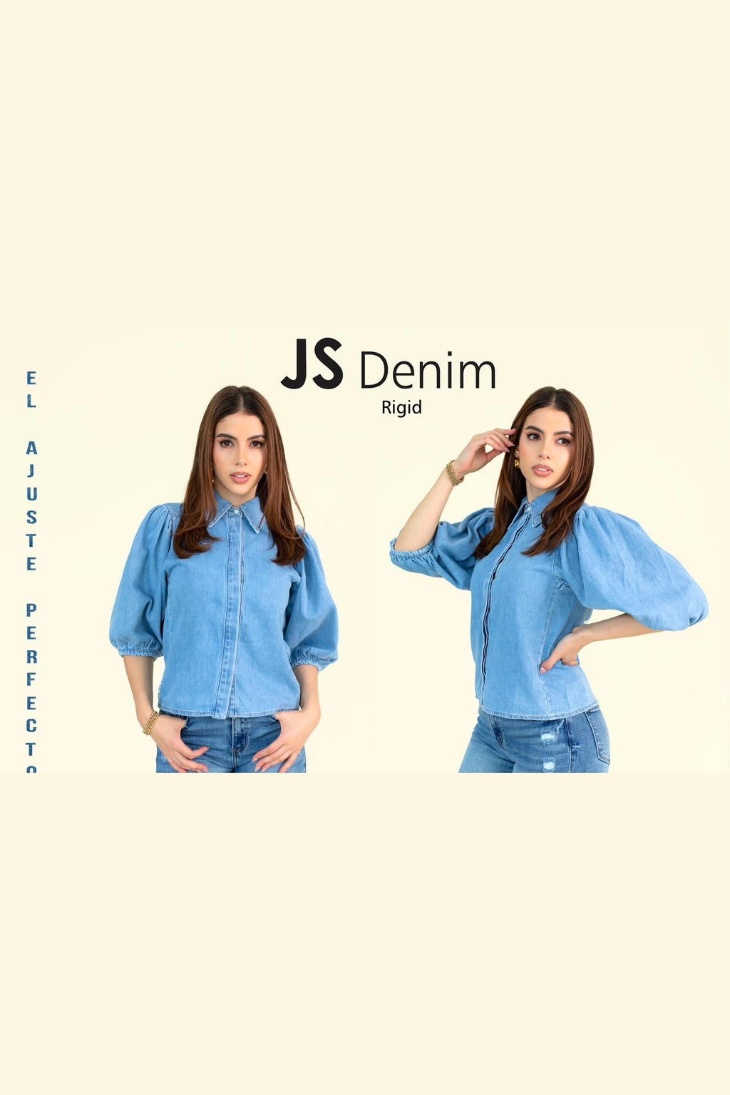 Camisa JS Denim de mezclilla con manga globo — Mezclilla clara