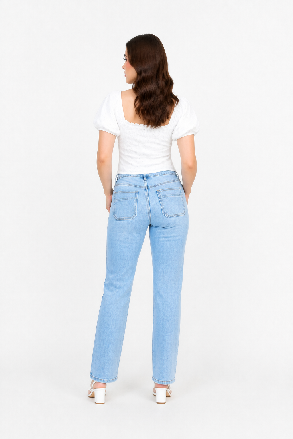 Jeans JS Denim rectos de tiro alto en lavado claro — Mezclilla clara