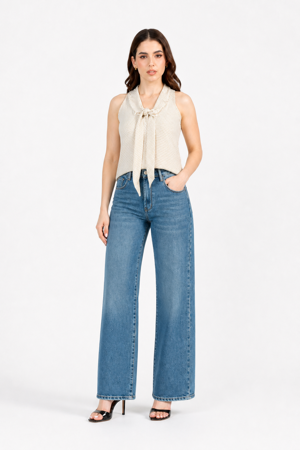 Jeans JS Denim wide leg de tiro alto en azul medio — Mezclilla media