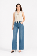 Jeans JS Denim wide leg de tiro alto en azul medio — Mezclilla media