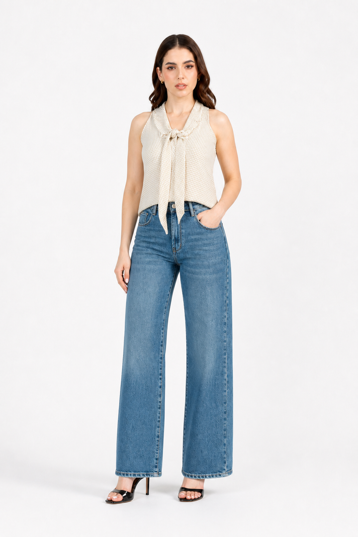 Jeans JS Denim wide leg de tiro alto en azul medio — Mezclilla media